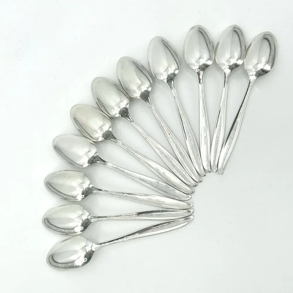 Lot of 11 Oneida Community SILVER FLOWER 1960s Silverplate Oval Teaspoons 5 7/8